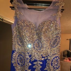 Long royal blue mesh sequence dress